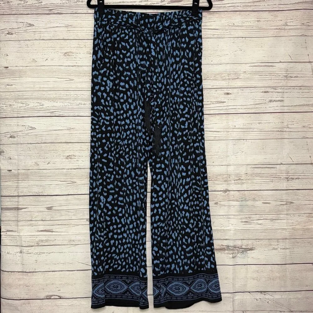 Michael Kors Wide Leg Black‎ Blue Flowy Pants Medium